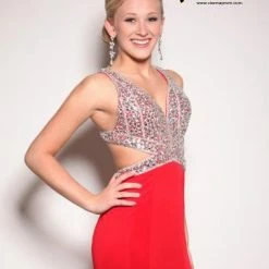 In Stock Vienna 8165 Aqua Size 0 Crystal V Neck Cutout Slit Prom Dress Sexy Pageant Gown