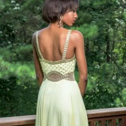 In Stock Vienna Prom 8187 Yellow Size 4 Prom Dress Sheer Embellished Evening Gown