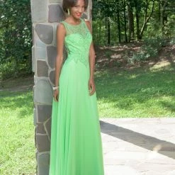 In Stock Vienna Prom 8190 Size 0 Lime Long Prom Dress Sheer A Line Formal Beaded