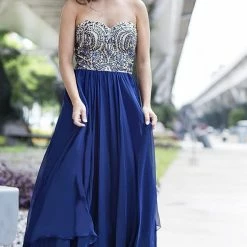 In Stock Milano Formals 1870 Size 4 Long Navy Chiffon Prom Dress Formal Gown Backless Dresses