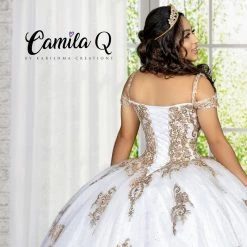 Ballgown Dresses Camila Q Quinceanera Q1115 Off The Shoulder Glitter Tulle Ball Gown Applique Prom Dress 1115