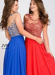 In Stock Jovani JVN36770 Size 14 A Line Sheer Beaded Prom Dress Formal Evening Gown Long Sleeve Dresses