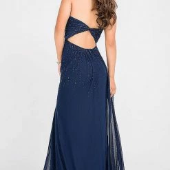 In Stock Backless Dresses Jovani JVN45683 Size 00 Red Draped Babydoll Formal Crystal Studded Formal Dress