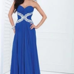 In Stock Tony Bowls 11412 Size 12 Long Chiffon Prom Pageant Dress Crystal Embellished Strapless