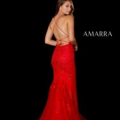 Amarra 87210 Long Lace Fitted Formal Prom Dress Train Pageant Backless Gown Mermaid Dresses