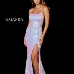 Amarra 87211 Long Sequin Slit Formal Prom Pageant Dress Backless Corset