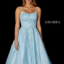 Ballgown Dresses Amarra 87217 Shimmer A Line Ball Gown Prom Dress Lace Glitter Formal Gown