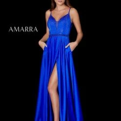 Amarra 87234 Long A Line Maxi Slit Prom Dress Embellished Formal Gown