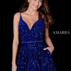 Amarra 87235 Long Sequin Ball Gown Corset Prom Dress Pockets Formal Pockets