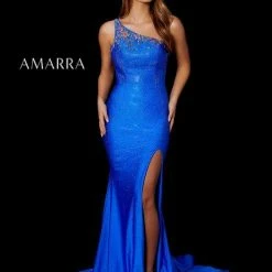 Amarra 87242 Long Fitted One Shoulder Embellished Prom Dress Slit Pageant