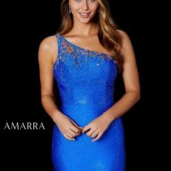 Amarra 87242 Long Fitted One Shoulder Embellished Prom Dress Slit Pageant