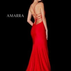 Amarra 87245 Long Fitted Jersey V Neck Backless Prom Dress Corset Formal Gown Backless Dresses