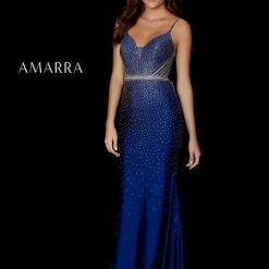 Amarra 87271 Long Fitted Prom Dress Pageant Gown Jersey Crystal Backless V Neck
