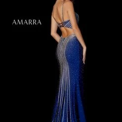 Amarra 87271 Long Fitted Prom Dress Pageant Gown Jersey Crystal Backless V Neck