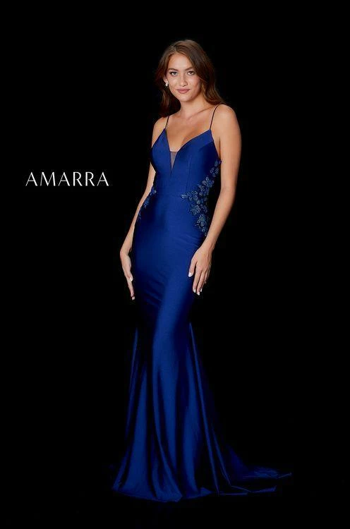 Amarra 87277 Long Fitted Backless Navy Prom Dress Floral Formal Gown Corset 3 Amarra 87277 Long Fitted Backless Navy Prom Dress Floral Formal Gown Corset