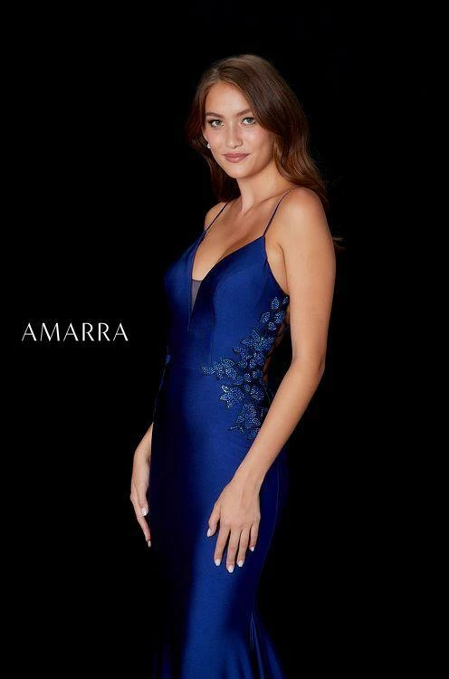 Amarra 87277 Long Fitted Backless Navy Prom Dress Floral Formal Gown Corset 5 Amarra 87277 Long Fitted Backless Navy Prom Dress Floral Formal Gown Corset