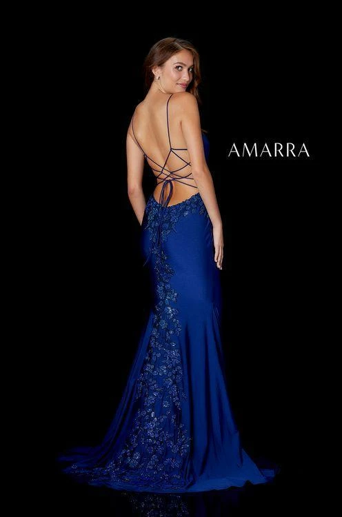 Amarra 87277 Long Fitted Backless Navy Prom Dress Floral Formal Gown Corset 4 Amarra 87277 Long Fitted Backless Navy Prom Dress Floral Formal Gown Corset