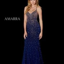 Amarra 87279 Long Fitted Shimmer Prom Dress Backless Corset Formal Gown