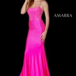 Amarra 87284 Long Fitted Jersey Prom Dress Backless Corset Crystal Embellished