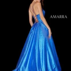 Amarra 87291 Long Shimmer A Line Prom Dress Corset Back Pockets Formal Ball Gown Ballgown Dresses