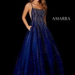 Amarra 87292 Long Shimmer Embellished A Line Corset Prom Dress Stars Formal