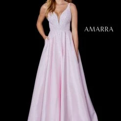 Amarra 87310 Long A Line Prom Dress Pockets V Neck Embellished Formal Gown Ballgown Dresses