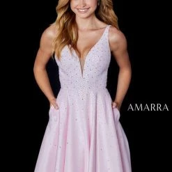 Amarra 87310 Long A Line Prom Dress Pockets V Neck Embellished Formal Gown Ballgown Dresses