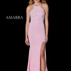 Backless Dresses Amarra 87316 Long Halter Crystal Studded Shimmer Prom Dress Backless Pageant Gown