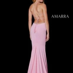 Backless Dresses Amarra 87316 Long Halter Crystal Studded Shimmer Prom Dress Backless Pageant Gown