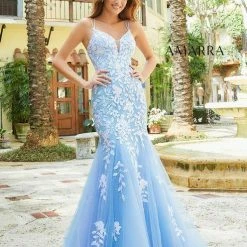 Amarra 87317 Long Embellished Lace Mermaid Prom Dress Backless Formal Gown Mermaid Dresses