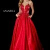 Amarra 87327 Long Satin Crystal Prom Dress Formal Ball Gown A Line V Neck