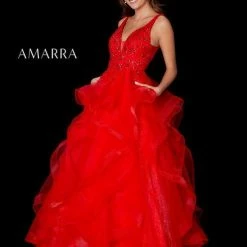 In Stock Ballgown Dresses Amarra 87334 Size 8 Long Layer Ruffle A Line Ball Gown Prom Dress Sequin Pageant