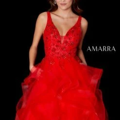 Amarra 87334 Long Layer Ruffle A Line Ball Gown Prom Dress Sequin Pageant Ballgown Dresses