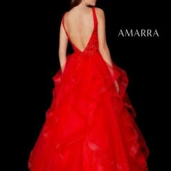 In Stock Ballgown Dresses Amarra 87334 Size 8 Long Layer Ruffle A Line Ball Gown Prom Dress Sequin Pageant