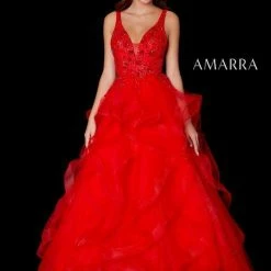 In Stock Ballgown Dresses Amarra 87334 Size 8 Long Layer Ruffle A Line Ball Gown Prom Dress Sequin Pageant