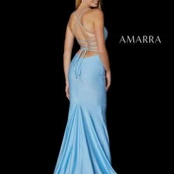 Amarra 87338 Long Fitted Backless Corset Prom Dress Crystal Floral Embellished Slit Backless Dresses