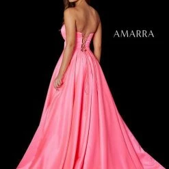 Ballgown Dresses Amarra 87344 Long Satin A Line Strapless Ball Gown Prom Dress Corset Back Formal
