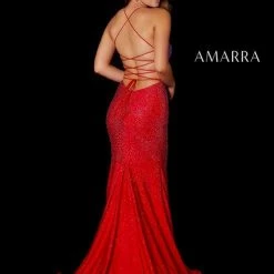 Backless Dresses Amarra 87366 Long Fitted Backless Corset Prom Dress Formal Crystal Embellished