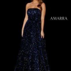 Amarra 87409 Long Sequin Strapless Ball Gown Prom Dress Formal Corset Strapless