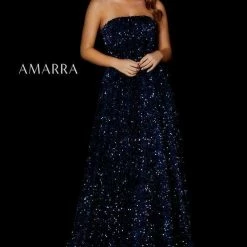 Amarra 87409 Long Sequin Strapless Ball Gown Prom Dress Formal Corset Strapless