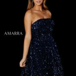Amarra 87409 Long Sequin Strapless Ball Gown Prom Dress Formal Corset Strapless