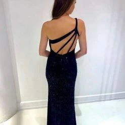 Backless Dresses Amarra 87412 Long Fitted One Shoulder Beaded Prom Dress Slit Embellished Gown
