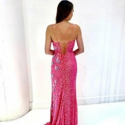 Backless Dresses Amarra 87418 Long Fitted Sequin Butterfly Prom Dress Backless Corset Side Slit Train