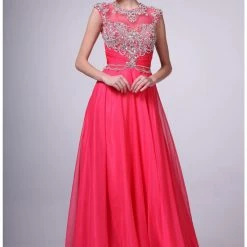 In Stock Backless Dresses CD 8785 Size 4 Long A Line Chiffon Prom Dress Pageant Gown Crystal High Neck Backless