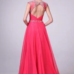 In Stock Backless Dresses CD 8785 Size 4 Long A Line Chiffon Prom Dress Pageant Gown Crystal High Neck Backless