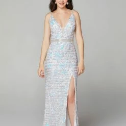 Primavera Couture 3630 Long Fitted Beaded Formal Prom Dress Slit V Neck Backless