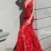 In Stock Jovani 60283 Size 10 Red Sequin Floral Lace Sheer Prom Dress Sexy Formal Gown