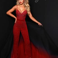 Jumpsuits & Rompers Johnathan Kayne 2431 Velvet Stoned Jumpsuit With Silk Ombre Overskirt Skinny Legs