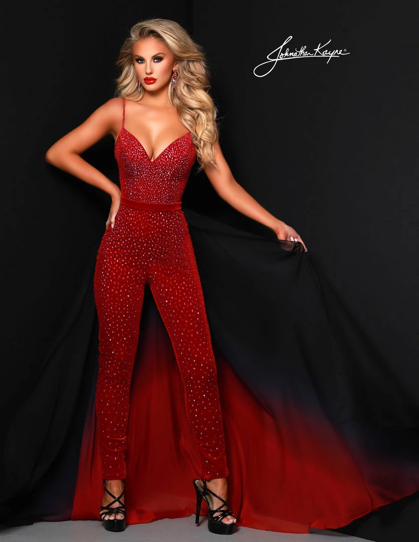 Jumpsuits & Rompers Johnathan Kayne 2431 Velvet Stoned Jumpsuit With Silk Ombre Overskirt Skinny Legs 4 Jumpsuits & Rompers Johnathan Kayne 2431 Velvet Stoned Jumpsuit With Silk Ombre Overskirt Skinny Legs