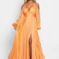 Discontinued Johnathan Kayne 2038 Chiffon Prom Dress Off Shoulder Sleeves Wedding Pageant Gown